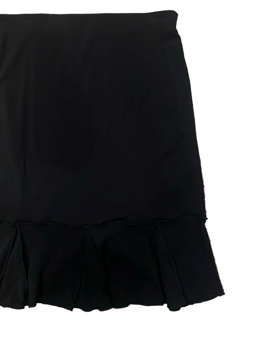 S 90s lettuce trim black midi skirt