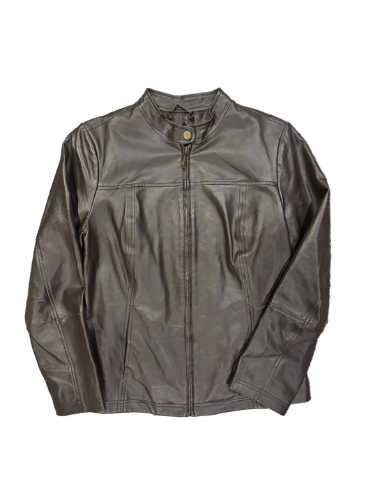 S 90s espresso leather zip jacket