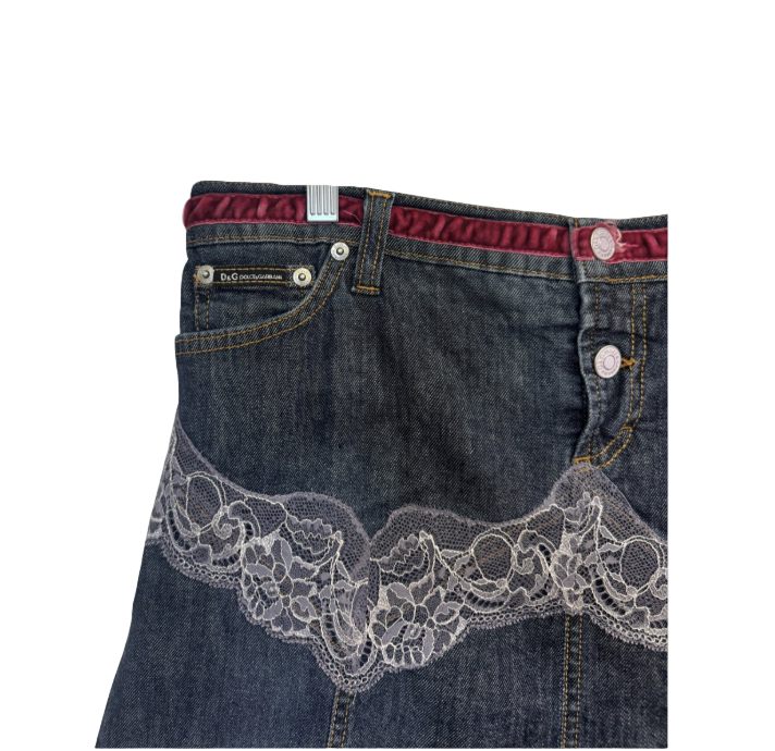 6/8 Y2K D&G lace denim skirt