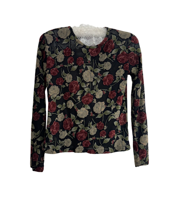 S 90s Semi Sheer Rose Long-sleeve Top