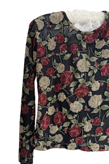S 90s Semi Sheer Rose Long-sleeve Top