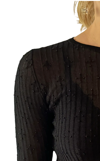 XS/S Y2K Sheer Black Bead Top