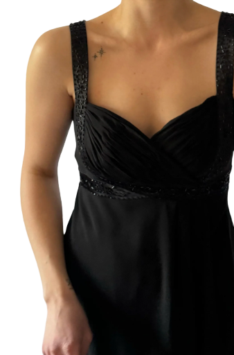S/M Vintage Black Beaded Midi Dress