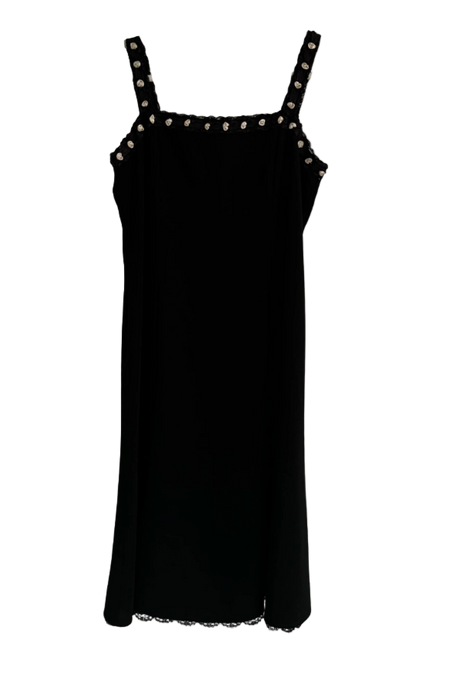 M Vintage Black Midi Dress with White Rosette