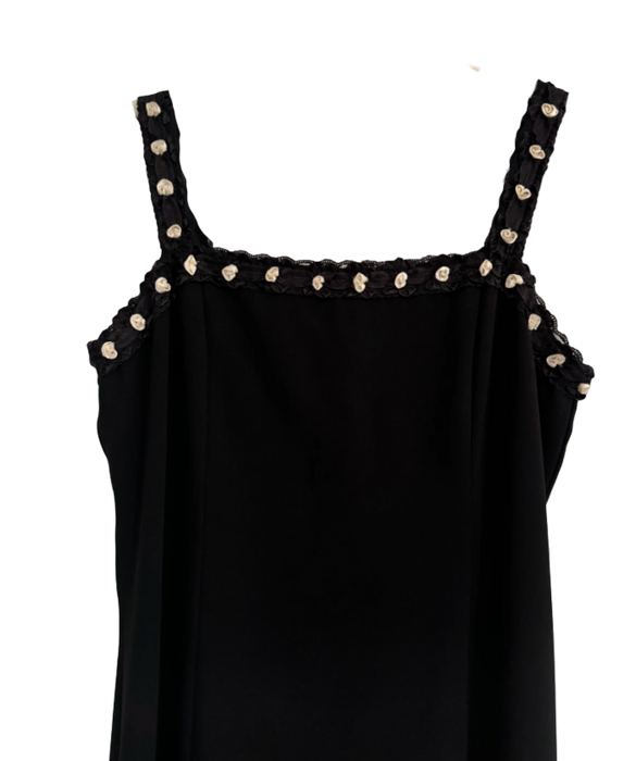 M Vintage Black Midi Dress with White Rosette