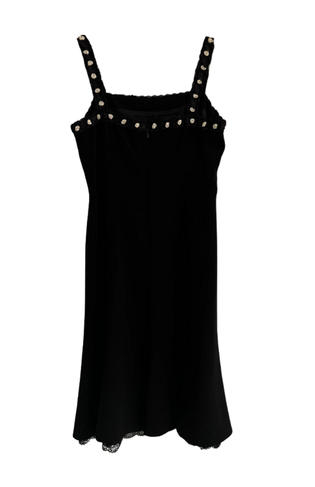 M Vintage Black Midi Dress with White Rosette