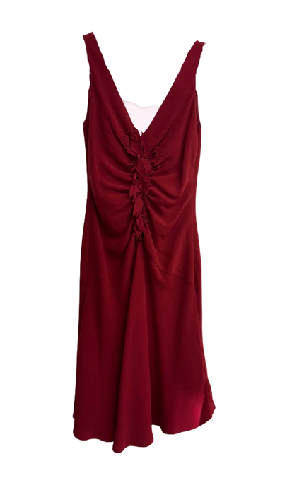 XS Y2k BCBG Red Ruffle Midi Dress