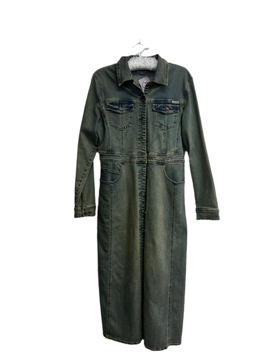 S-L Y2k Distressed Denim Trench