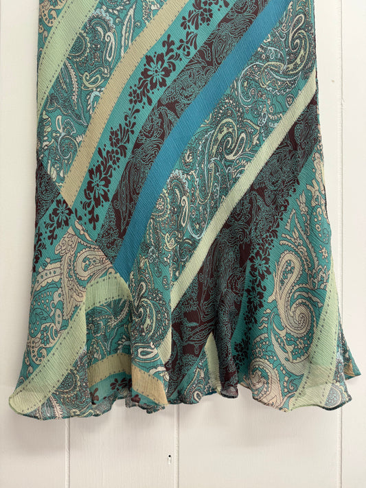 M/L Y2k Blue Mix Paisley Midi Skirt