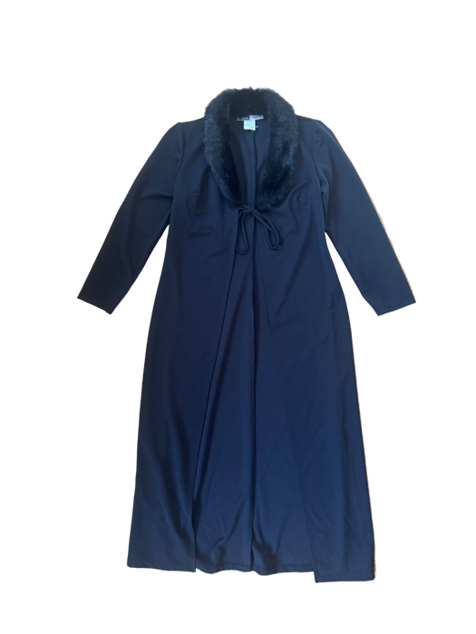 S/M vintage black duster w/ faux fur