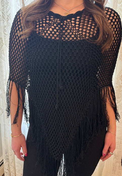 y2k black fringe poncho