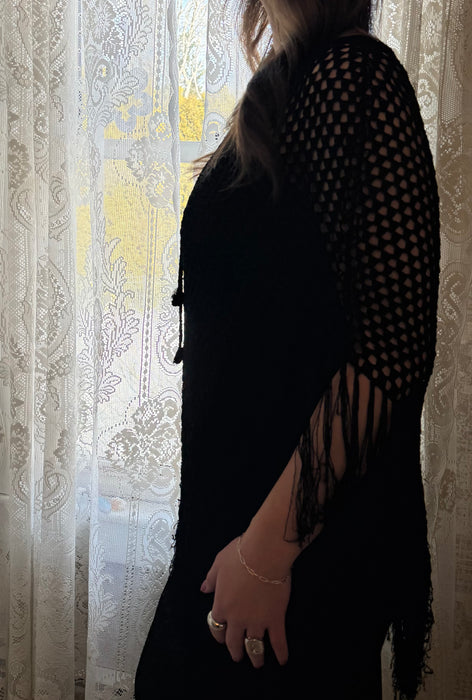 y2k black fringe poncho