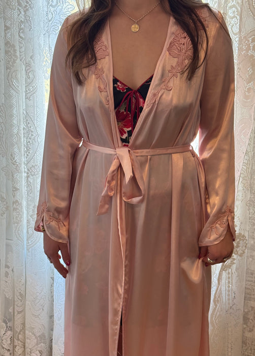 S/M pink satin robe
