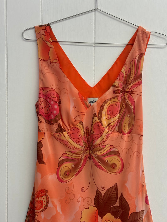 4/6 Y2k Orange Flower Midi Dress