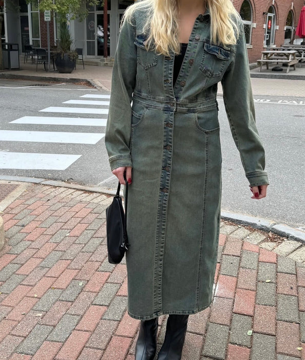 S-L Y2k Distressed Denim Trench