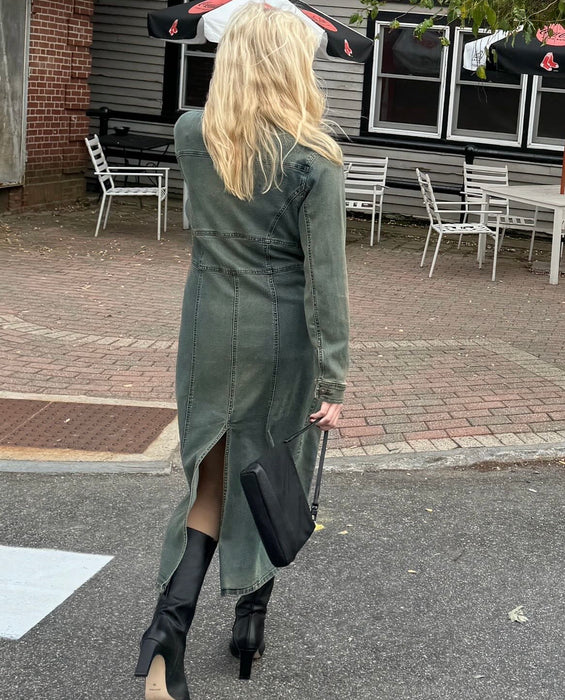 S-L Y2k Distressed Denim Trench
