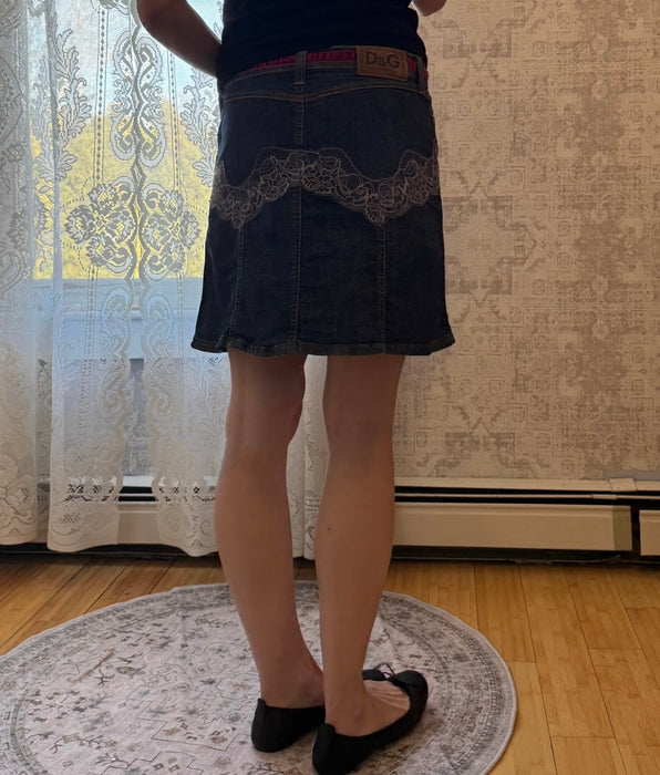 6/8 Y2K D&G lace denim skirt