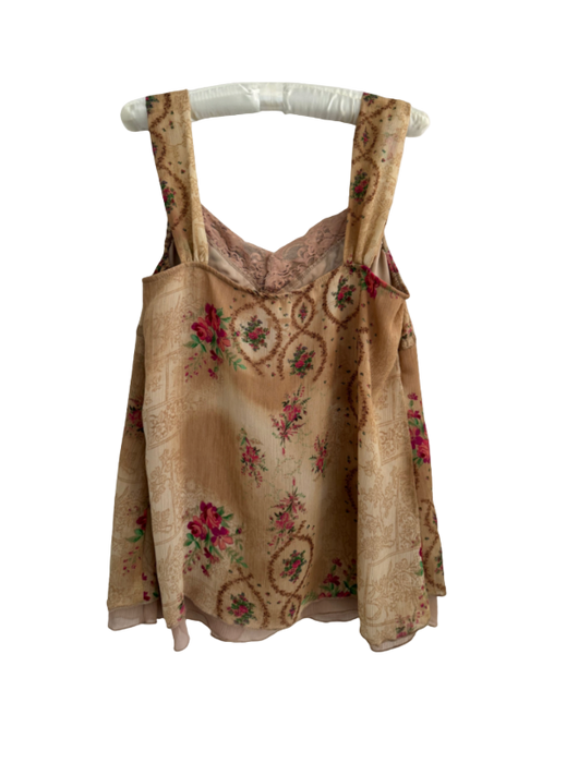 L/XL Y2k Neutral Brown Lace Flower Tank
