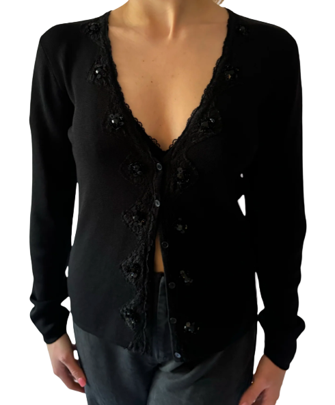 S-L Vintage Y2K Lace Embellished Top