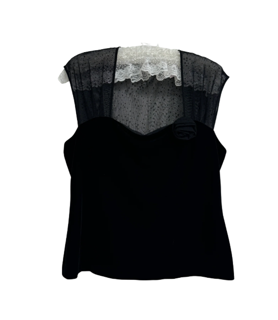 M/L Vintage Black Velvet Rosette Top