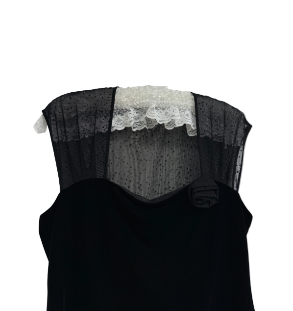 M/L Vintage Black Velvet Rosette Top