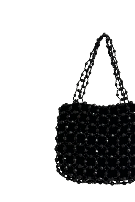 Vintage Black Beaded Basket Bag