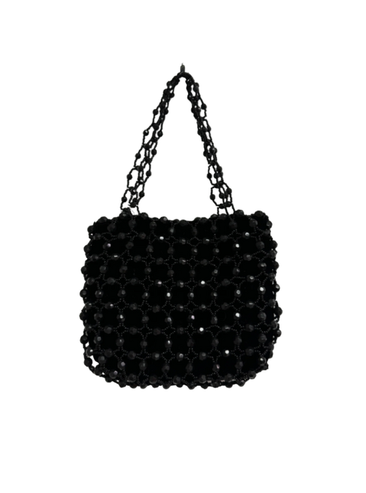 Vintage Black Beaded Basket Bag